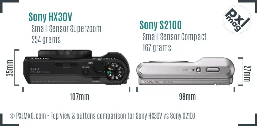 Sony HX30V vs Sony S2100 top view buttons comparison