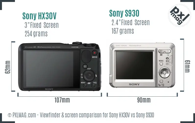 Sony HX30V vs Sony S930 Screen and Viewfinder comparison