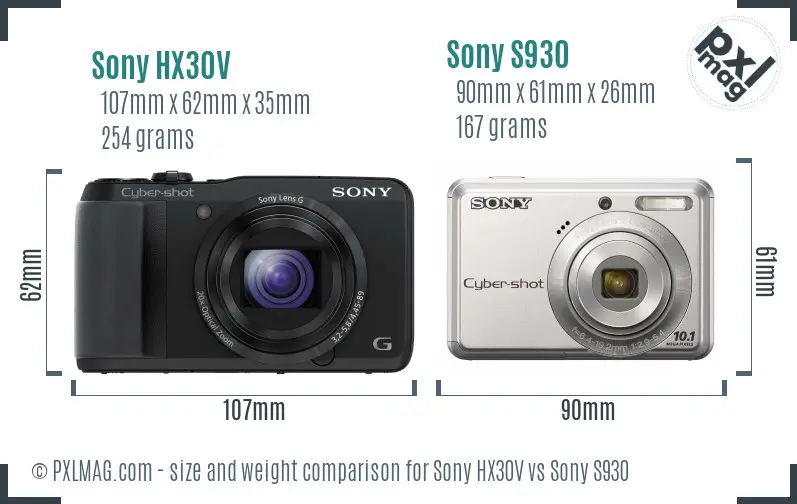 Sony HX30V vs Sony S930 size comparison