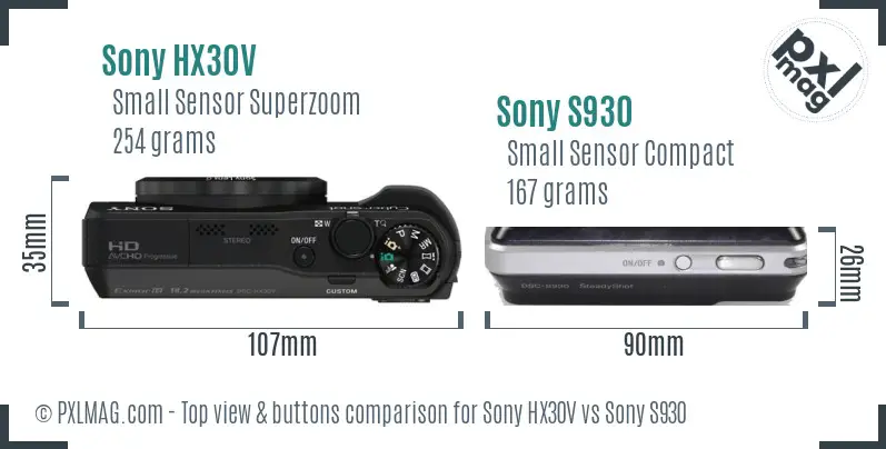 Sony HX30V vs Sony S930 top view buttons comparison