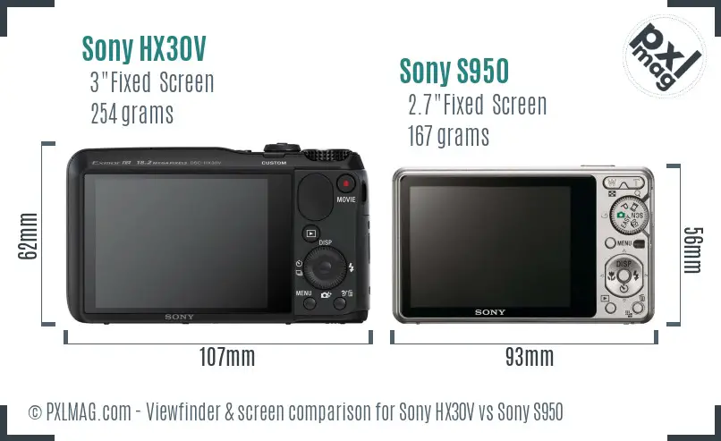 Sony HX30V vs Sony S950 Screen and Viewfinder comparison