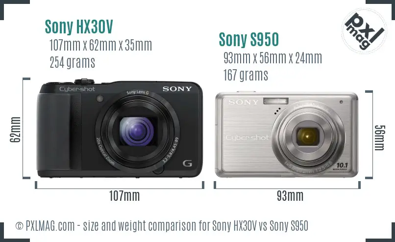 Sony HX30V vs Sony S950 size comparison