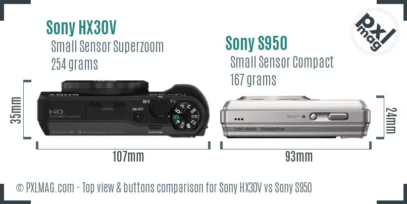 Sony HX30V vs Sony S950 top view buttons comparison