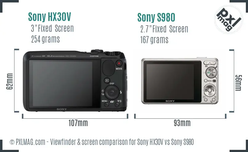 Sony HX30V vs Sony S980 Screen and Viewfinder comparison
