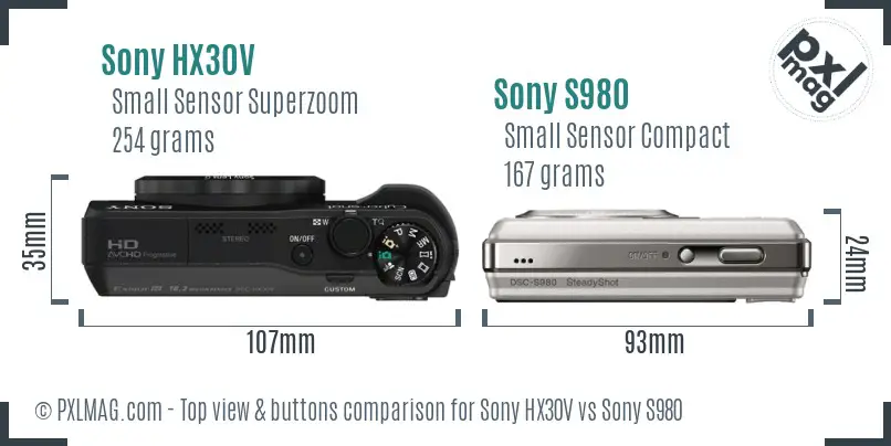 Sony HX30V vs Sony S980 top view buttons comparison