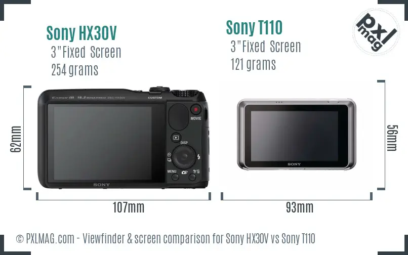 Sony HX30V vs Sony T110 Screen and Viewfinder comparison