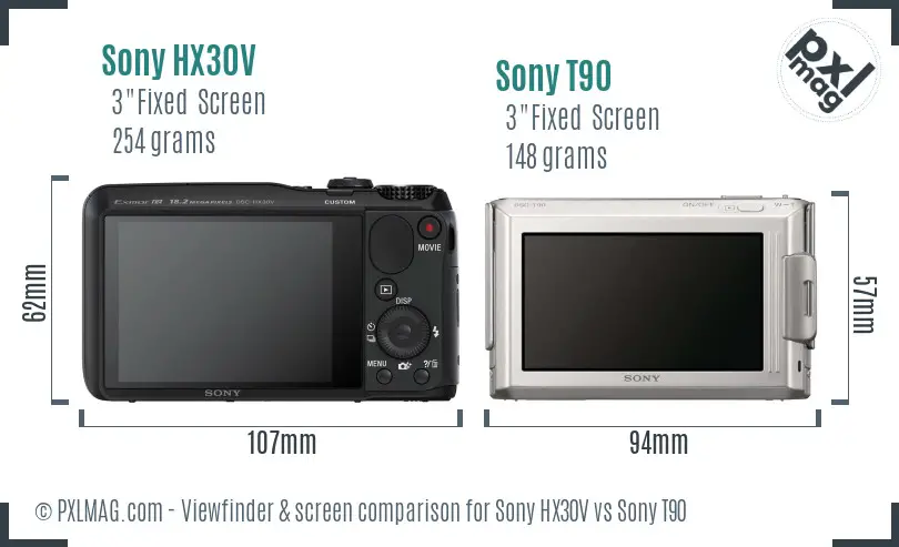 Sony HX30V vs Sony T90 Screen and Viewfinder comparison