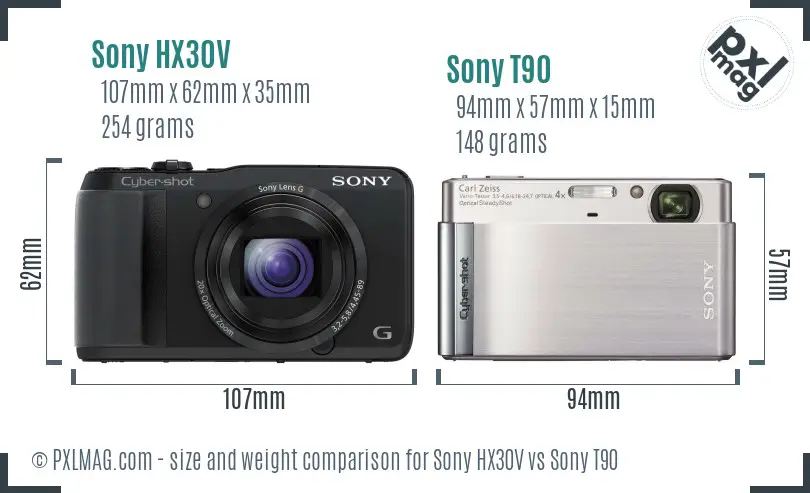 Sony HX30V vs Sony T90 size comparison