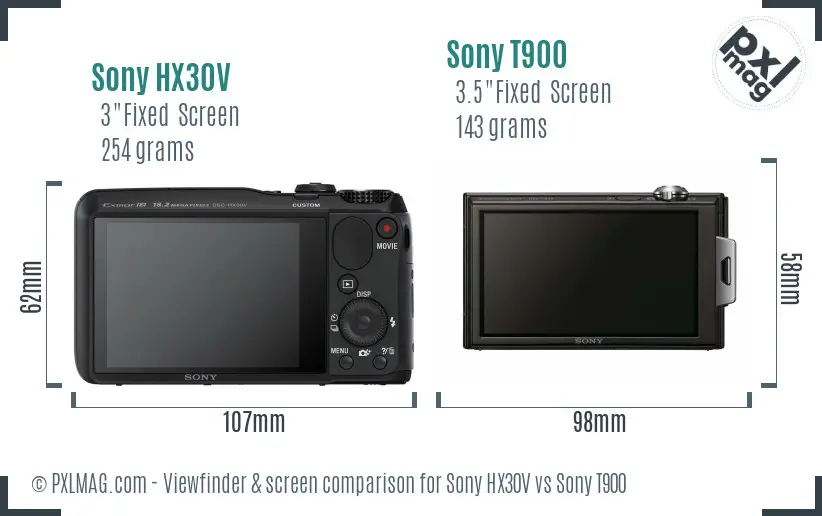 Sony HX30V vs Sony T900 Screen and Viewfinder comparison