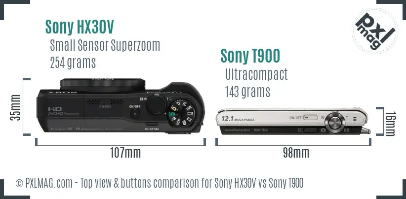 Sony HX30V vs Sony T900 top view buttons comparison