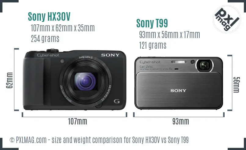 Sony HX30V vs Sony T99 size comparison