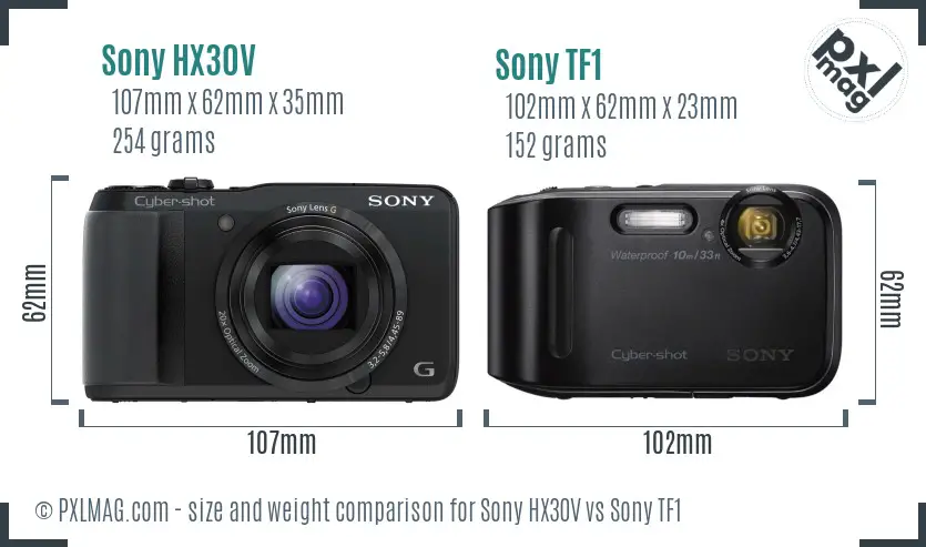 Sony HX30V vs Sony TF1 size comparison