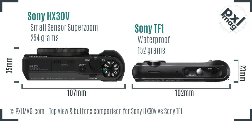 Sony HX30V vs Sony TF1 top view buttons comparison