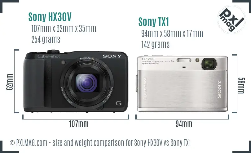 Sony HX30V vs Sony TX1 size comparison