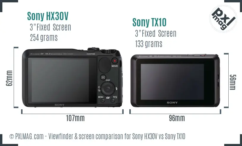 Sony HX30V vs Sony TX10 Screen and Viewfinder comparison