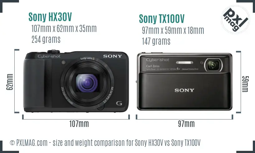 Sony HX30V vs Sony TX100V size comparison