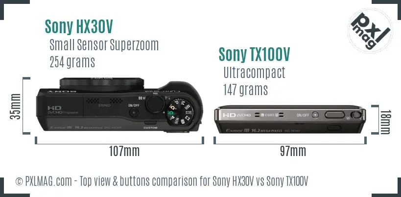 Sony HX30V vs Sony TX100V top view buttons comparison