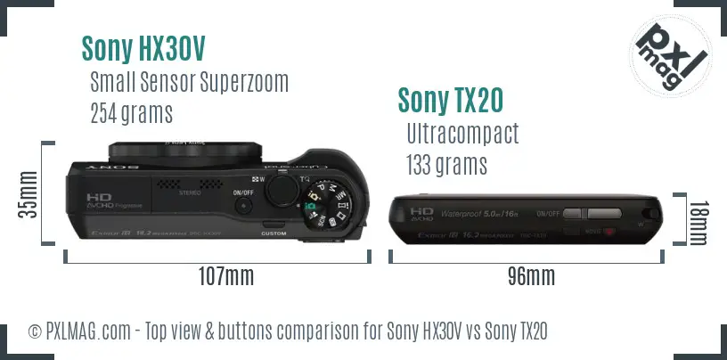 Sony HX30V vs Sony TX20 top view buttons comparison