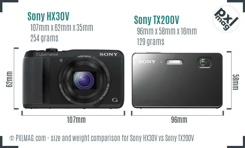 Sony HX30V vs Sony TX200V size comparison