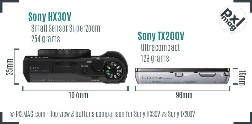 Sony HX30V vs Sony TX200V top view buttons comparison