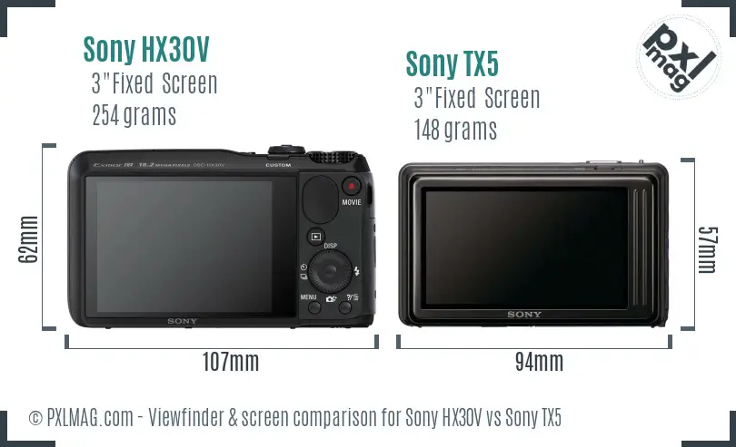 Sony HX30V vs Sony TX5 Screen and Viewfinder comparison