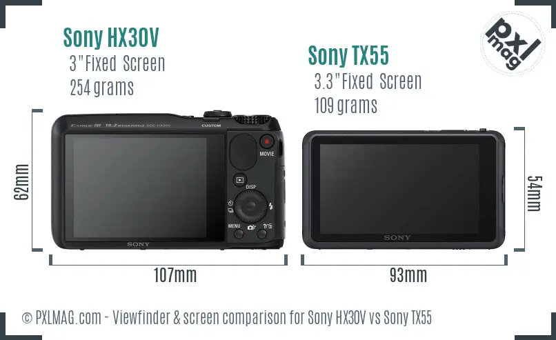 Sony HX30V vs Sony TX55 Screen and Viewfinder comparison