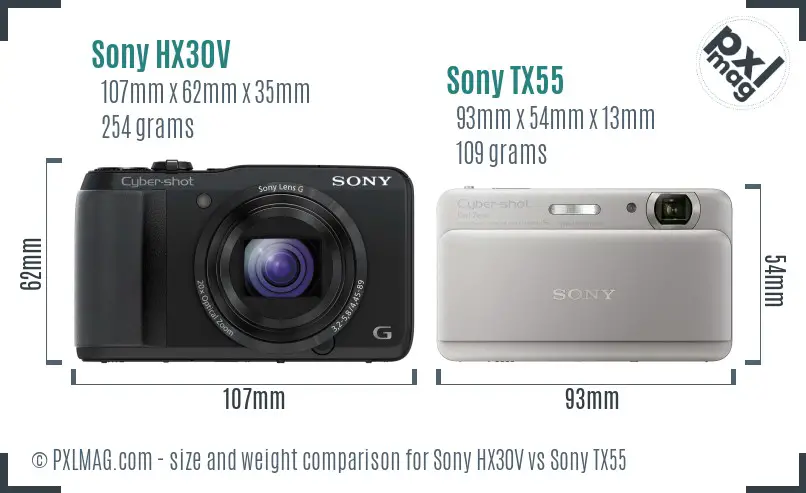 Sony HX30V vs Sony TX55 size comparison