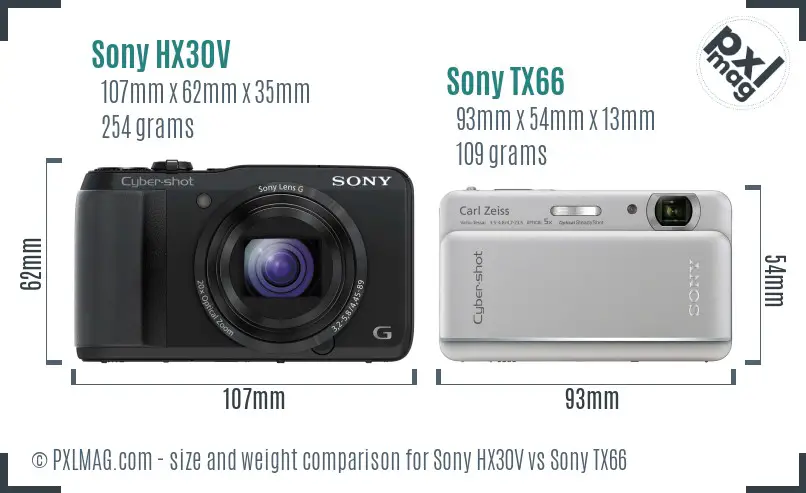 Sony HX30V vs Sony TX66 size comparison