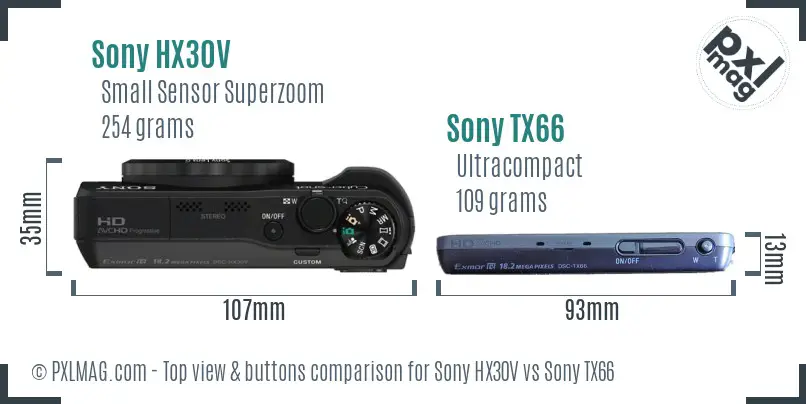 Sony HX30V vs Sony TX66 top view buttons comparison
