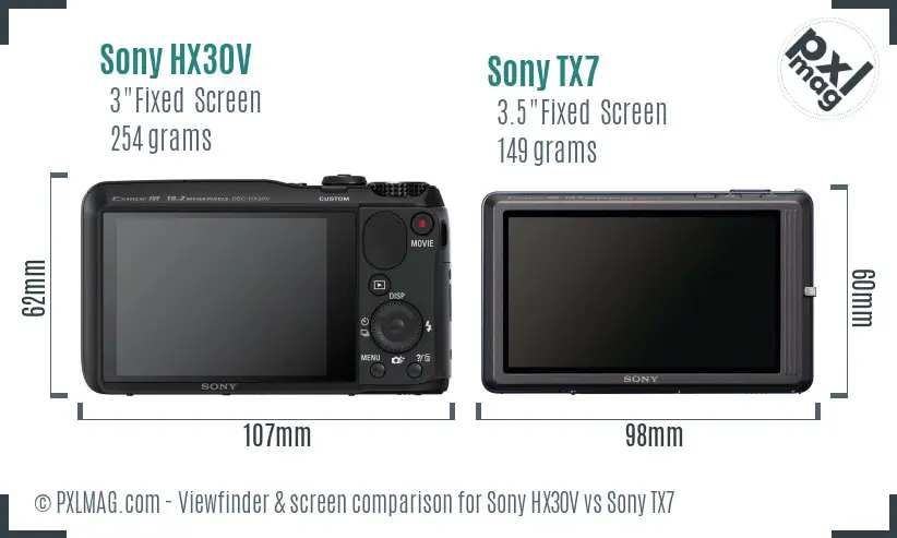 Sony HX30V vs Sony TX7 Screen and Viewfinder comparison