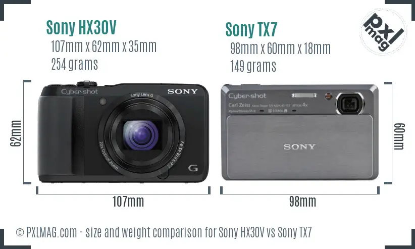 Sony HX30V vs Sony TX7 size comparison