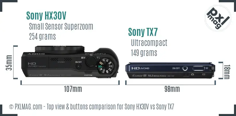 Sony HX30V vs Sony TX7 top view buttons comparison