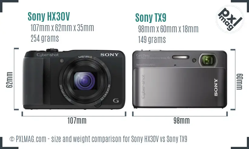 Sony HX30V vs Sony TX9 size comparison