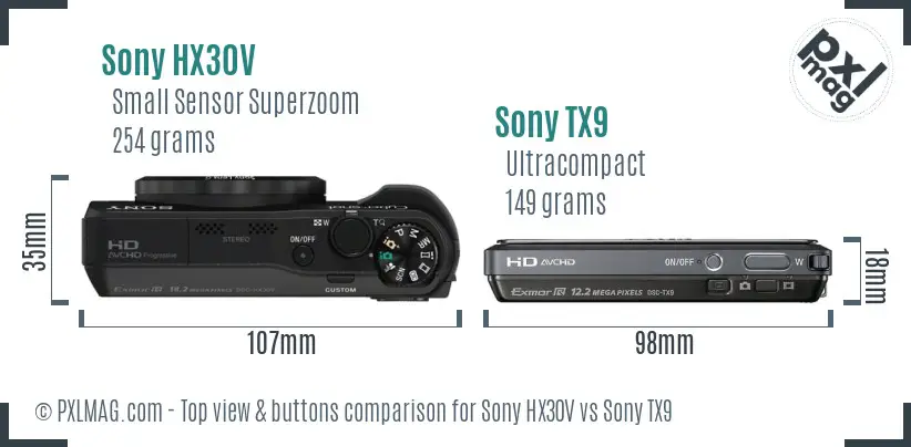 Sony HX30V vs Sony TX9 top view buttons comparison