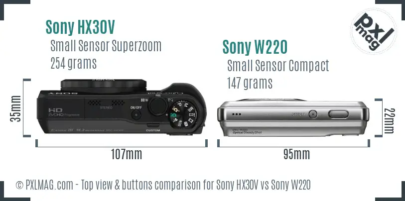 Sony HX30V vs Sony W220 top view buttons comparison