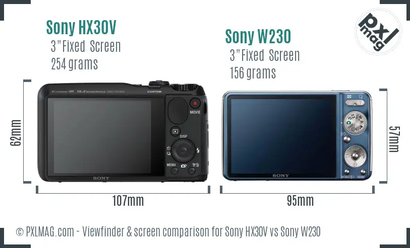 Sony HX30V vs Sony W230 Screen and Viewfinder comparison