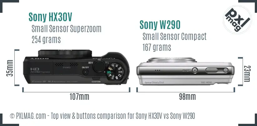 Sony HX30V vs Sony W290 top view buttons comparison