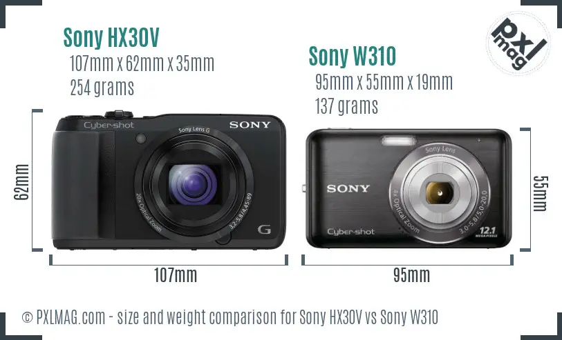 Sony HX30V vs Sony W310 size comparison