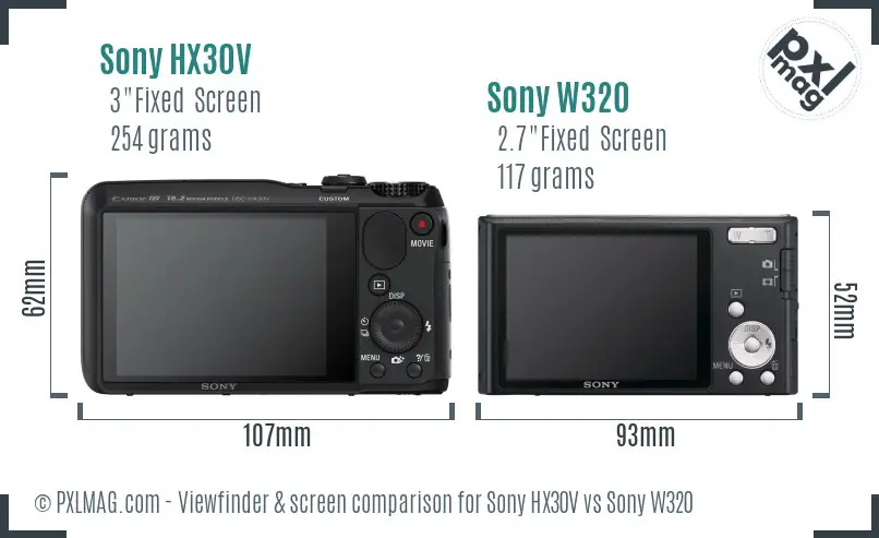 Sony HX30V vs Sony W320 Screen and Viewfinder comparison