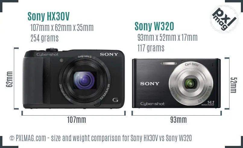 Sony HX30V vs Sony W320 size comparison