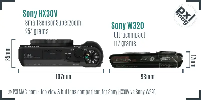Sony HX30V vs Sony W320 top view buttons comparison
