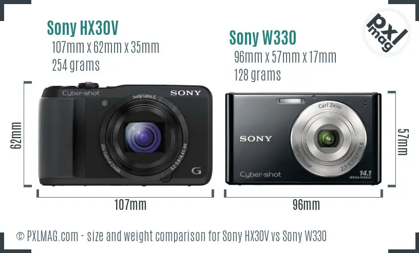 Sony HX30V vs Sony W330 size comparison