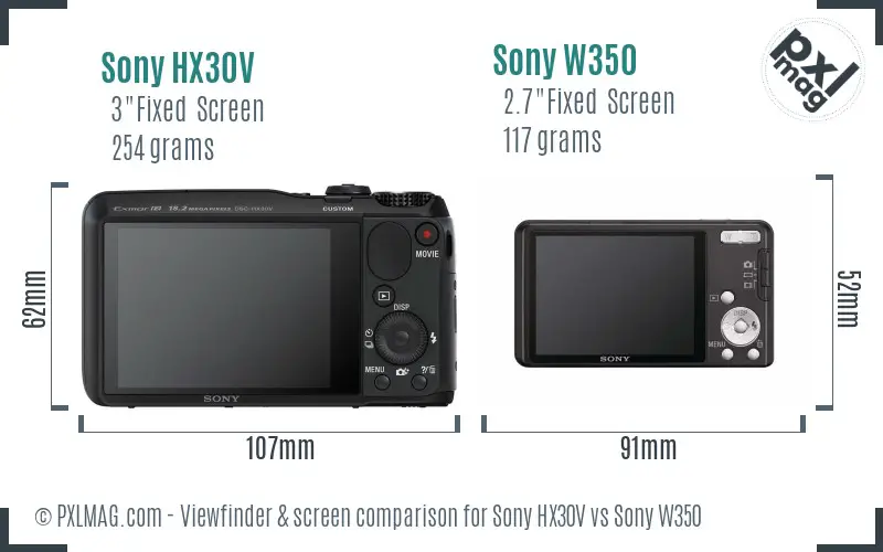 Sony HX30V vs Sony W350 Screen and Viewfinder comparison