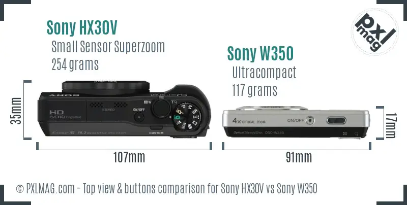 Sony HX30V vs Sony W350 top view buttons comparison
