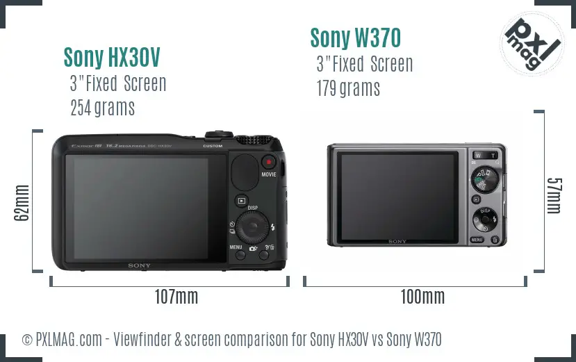 Sony HX30V vs Sony W370 Screen and Viewfinder comparison