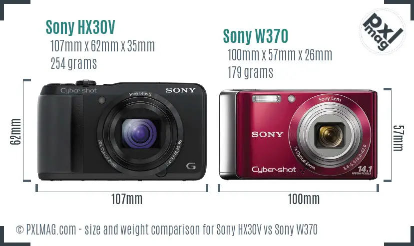 Sony HX30V vs Sony W370 size comparison