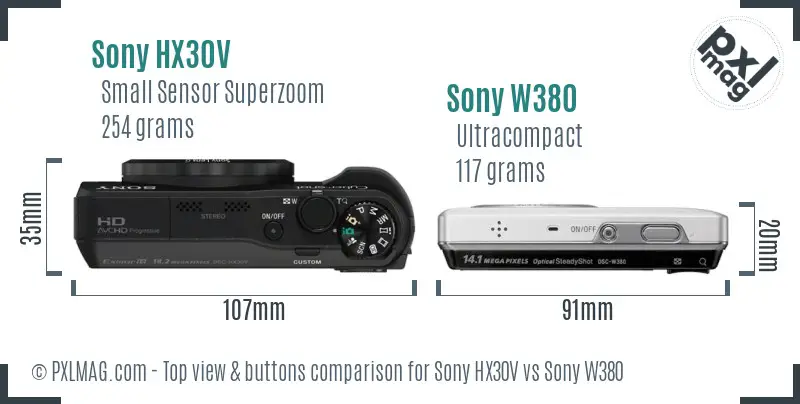 Sony HX30V vs Sony W380 top view buttons comparison