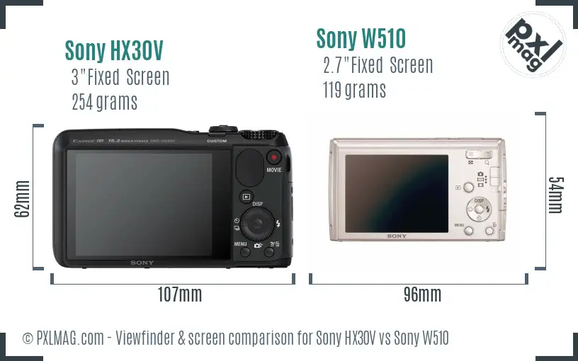 Sony HX30V vs Sony W510 Screen and Viewfinder comparison