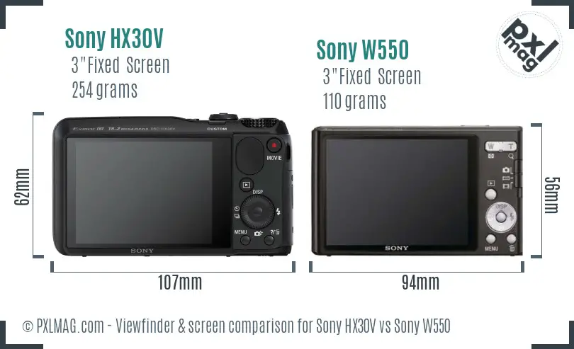 Sony HX30V vs Sony W550 Screen and Viewfinder comparison