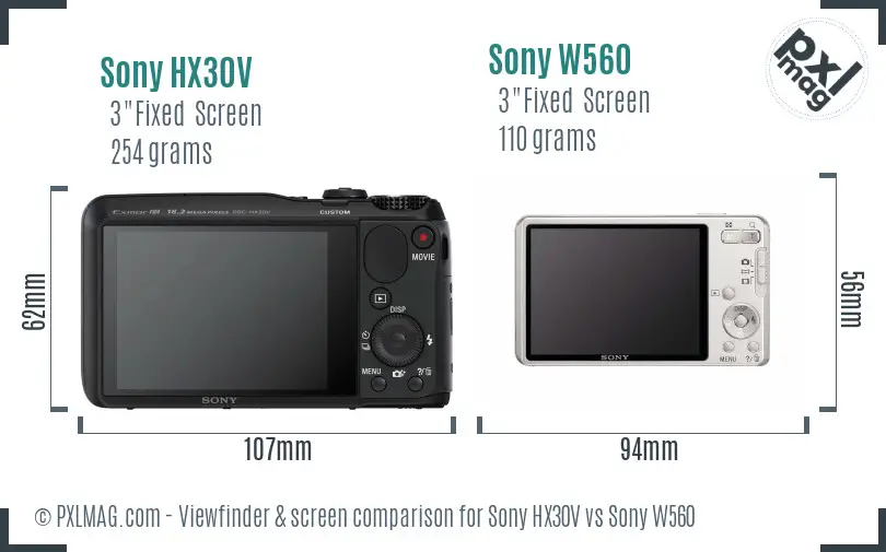 Sony HX30V vs Sony W560 Screen and Viewfinder comparison